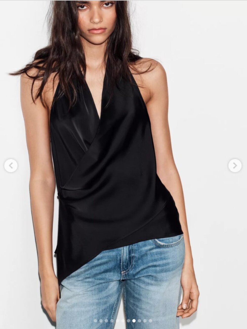 Zara Satin Halter Neck Top Black Asymmetric Hem S NWT